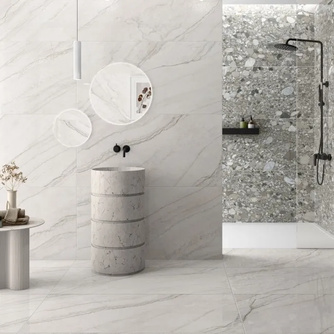 Caelum White Marble Effect Semi Polished Porcelain Wall and Floor Tile 
