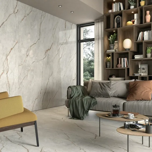 The Room Grey Marble Effect Polished Porcelain Wall and Floor Tile