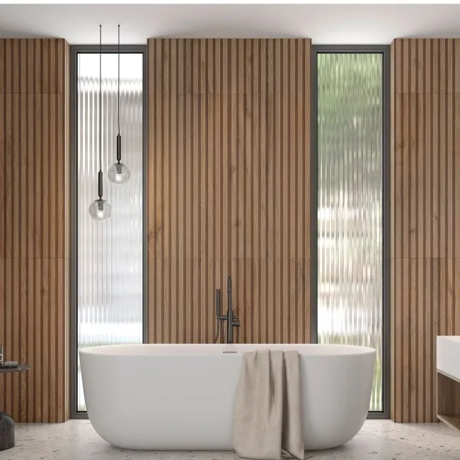Dakaris Golden Slatted Wood Effect Matt Porcelain Tile