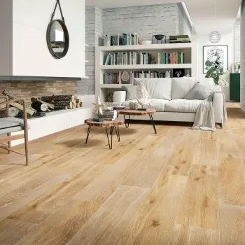 Articwood Camel Wood Effect Floor Tile 205x615 Living Room Roomset