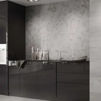 Metal Silver Rect Porcelain Mosaic 300x300 Kitchen Roomset