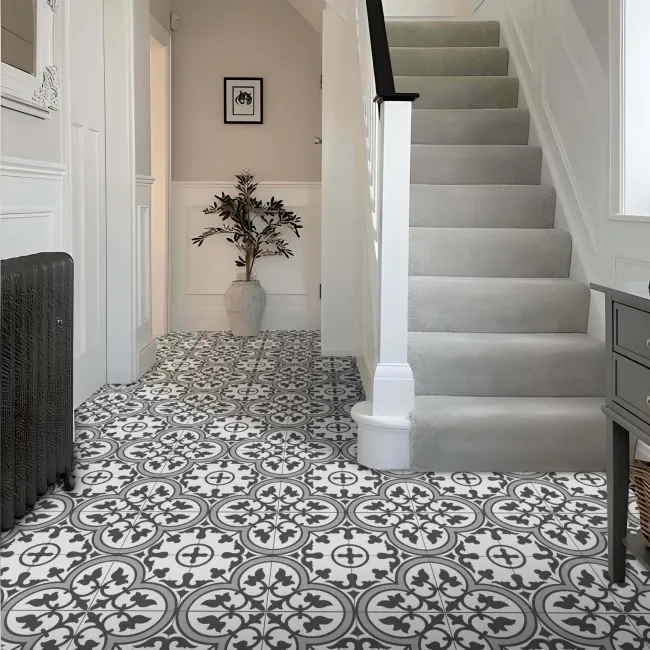 Avon Grey Victorian Patterned Matt Ceramic Floor Tile