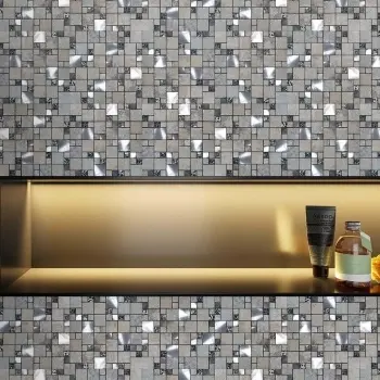 Comet Grey Square Stone Mosaic 300x300 Bathroom Roomset
