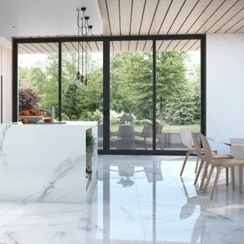 Place White Polished Marble Effect Floor Tile