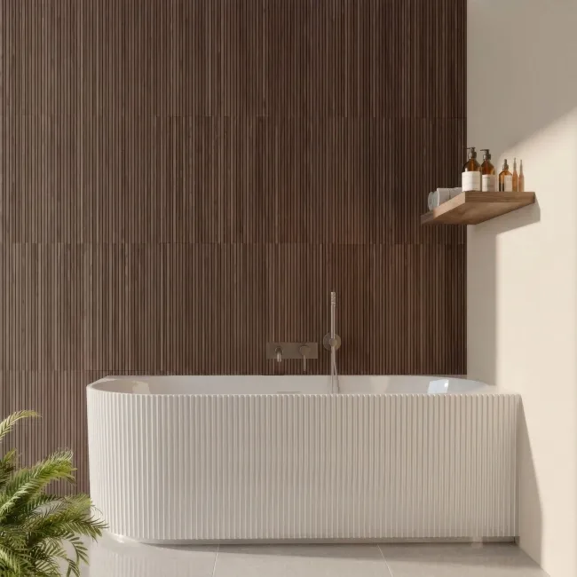 Mocha Slatted Wood Effect Matt Ceramic Wall Tile