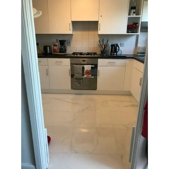 Carrara White Gloss Marble Effect Rectified Vitrified Ceramic Floor Tile