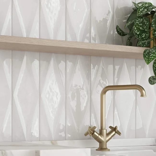 Zellige Antique White Diamond Decor Gloss Porcelain Tile