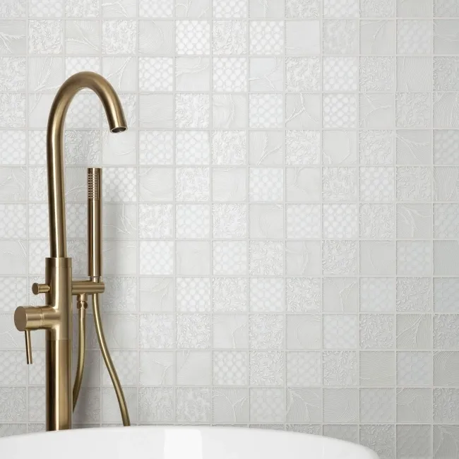 Hampton White Patterned Matt Glass Mosaic