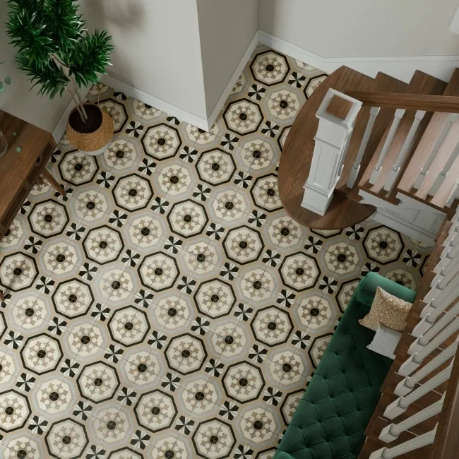 Osborne Grey Victorian Patterned Matt Ceramic Floor Tile