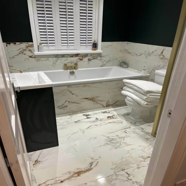 Barnaby White Marble Effect Gloss Vitrified Ceramic Wall and Floor Tile