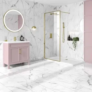Carrera White Marble Effect Polished Porcelain Wall and Floor Tile