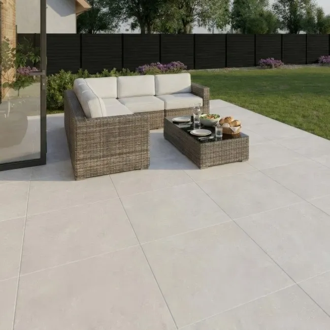 Infinity White Stone Effect Matt Porcelain Outdoor Slab Tile
