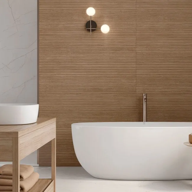 Roca Indiana Dark Oak Fluted Wood Effect Matt Ceramic Tile