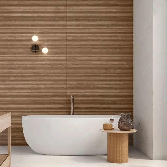 Roca Indiana Dark Oak Fluted Wood Effect Matt Ceramic Tile