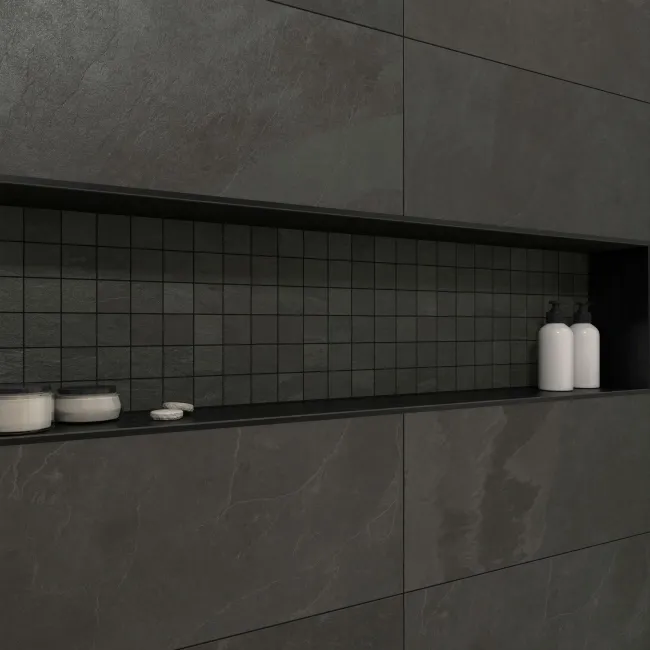 Mustang Black Slate Effect Matt Porcelain Wall and Floor Tile
