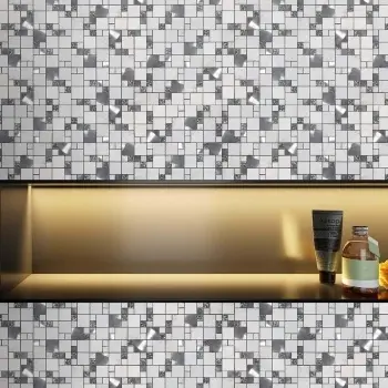 Comet White Square Stone Mosaic 300x300 Bathroom Roomset