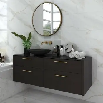 Carrara Gold Gloss Marble Effect Porcelain Wall and Floor Tile 300x600 Bathroom Roomset