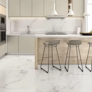 Carrara White Matt Marble Porcelain Floor Tile 600x1200 Kitchen Roomset