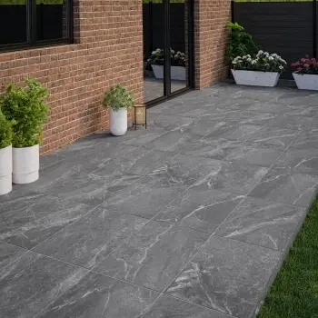 Kansas Graphite Grey Marble Effect Matt Porcelain Large Outdoor Slab Tile