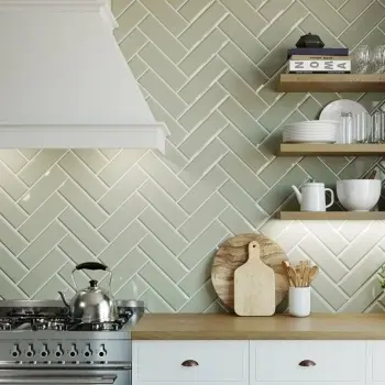 Metro Sage Wall Tiles 100x300 Kitchen Roomset