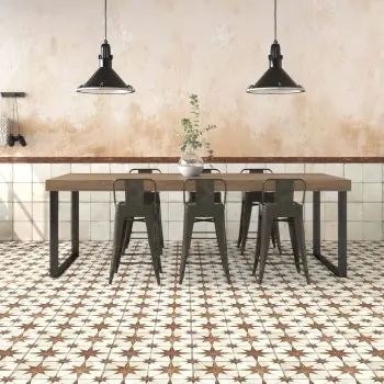 Metropolis Star Sienna Wall and Floor Tiles 450x450 Dining Room Roomset