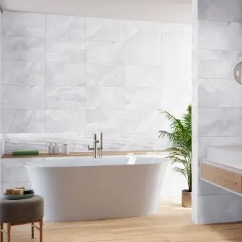 Garner White Onyx Marble Effect Gloss Ceramic Wall Tile