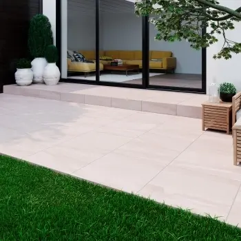 Rochetta Ivory Stone Effect Matt Porcelain Outdoor Slab Tile