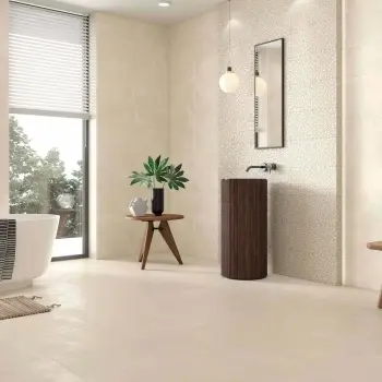 Talent Beige Porcelain Floor Tile 450x450 Bathroom Roomset
