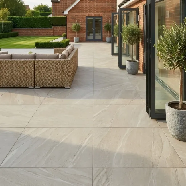 Halley Beige Slate Effect Matt Porcelain Outdoor Slab Tile