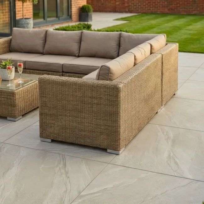 Halley Beige Slate Effect Matt Porcelain Outdoor Slab Tile