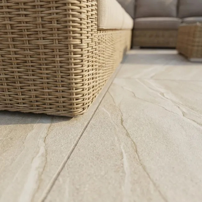 Halley Beige Slate Effect Matt Porcelain Outdoor Slab Tile