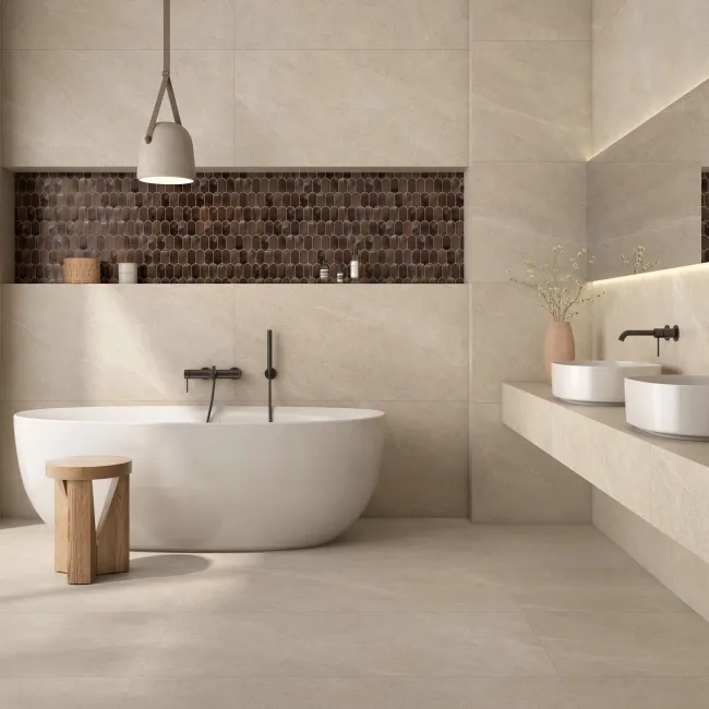 Roca Riviere Beige Stone Effect Matt Porcelain Wall and Floor Tile