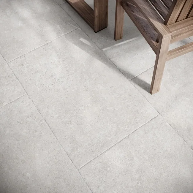 Batela White Stone Effect Rustic Edge Porcelain Outdoor Slab Tile