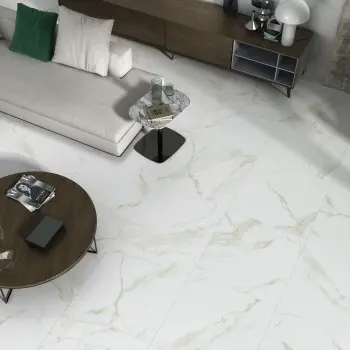 Carrara Gold Matt Marble Effect Porcelain Floor Tile 605x605 Living Room Roomset