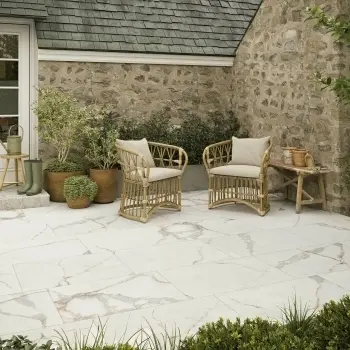 Carrara Gold Marble Effect Large Outdoor Porcelain Slab Tile