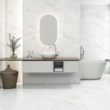 Carrara Gold Matt Marble Effect Porcelain Wall and Floor Tile 300x600 Bathroom Roomset