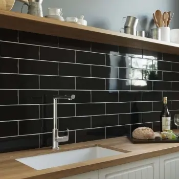 Linear Black Gloss Wall Tiles Kitchen Roomset