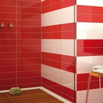 Linear Red Gloss Wall Tiles Baathroom Roomset