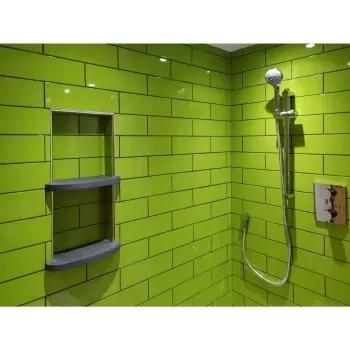 Linear Green Gloss Wall Tiles Bathroom Roomset