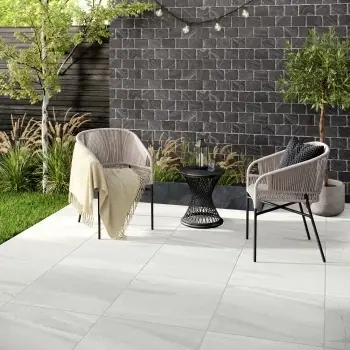 Rochetta White Stone Effect Matt Porcelain Outdoor Slab Tile