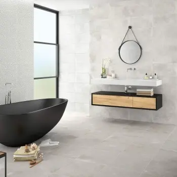 Talent Grey Porcelain Floor Tile 450x450 Bathroom Roomset