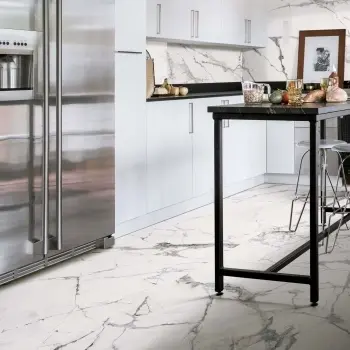The Room Marble White Polished Porcelain Wall and Floor Tile 600x1200 Kitchen Roomset