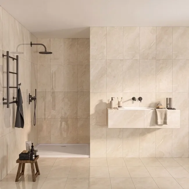 Glacier Beige Stone Effect Polished Porcelain Wall and Floor Tile