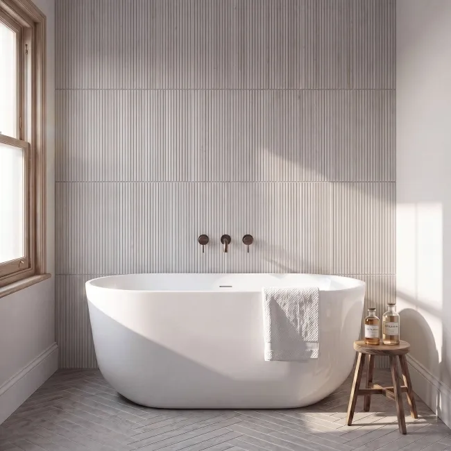 White Slatted Wood Effect Matt Ceramic Wall Tile