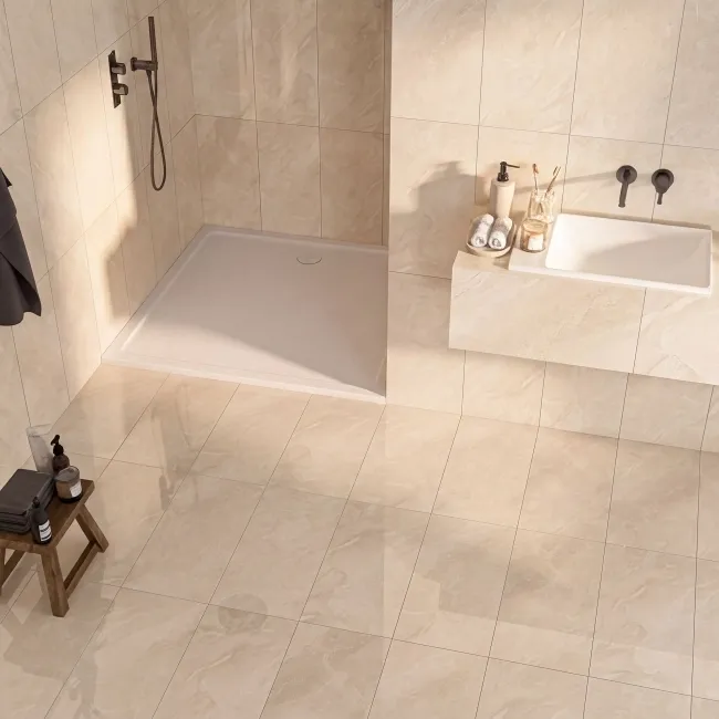 Glacier Beige Stone Effect Polished Porcelain Wall and Floor Tile