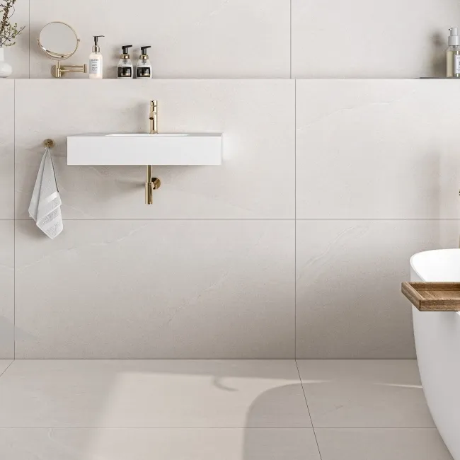 Khali White Stone Effect Matt Porcelain Wall and Floor Tile