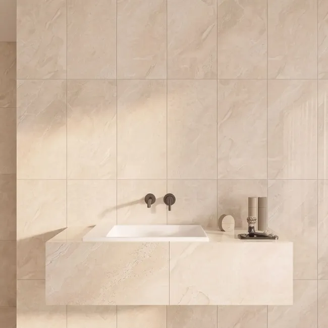 Glacier Beige Stone Effect Polished Porcelain Wall and Floor Tile