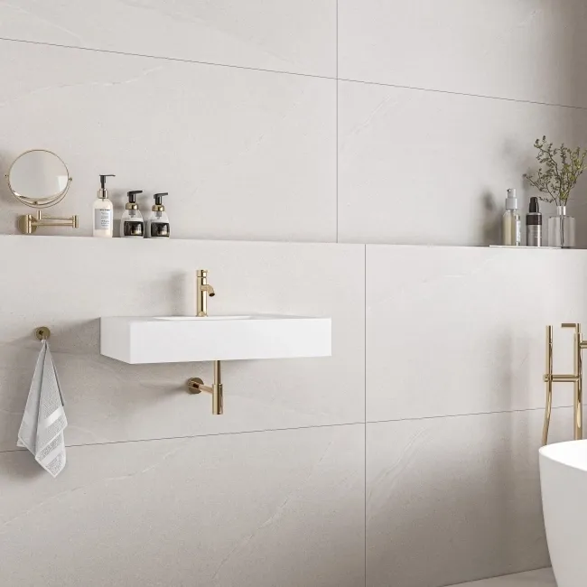 Khali White Stone Effect Matt Porcelain Wall and Floor Tile