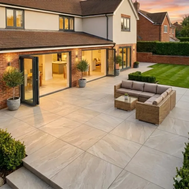 Halley Beige Slate Effect Matt Porcelain Outdoor Slab Tile