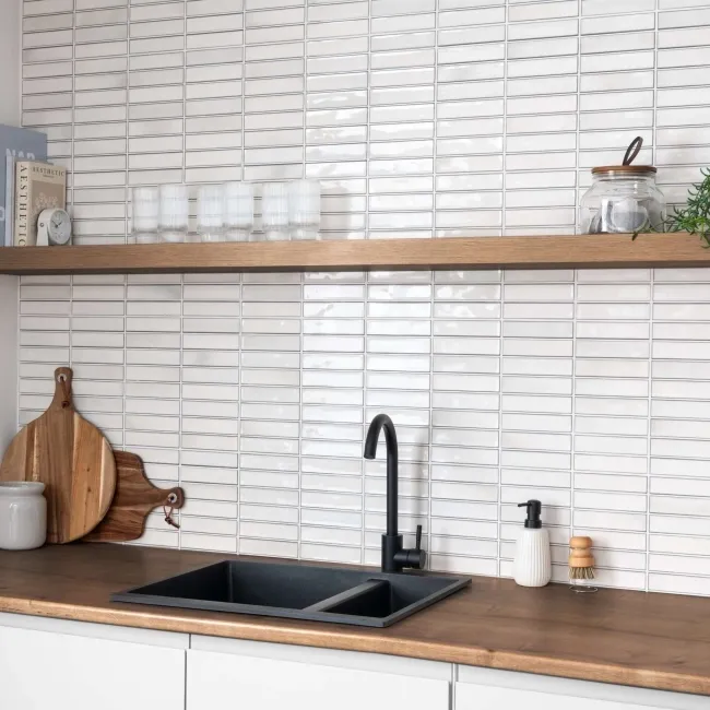 Alba White Kit Kat Effect Gloss Ceramic Wall Tile